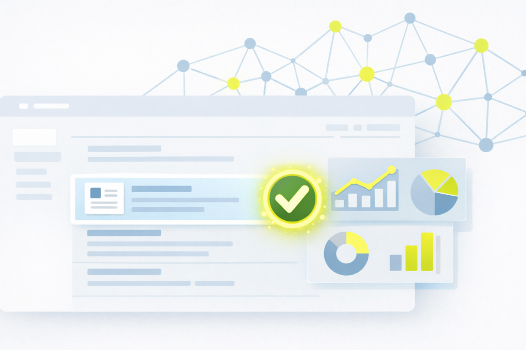Content page selected as a cited source by ChatGPT, shown with an approval checkmark and performance metrics